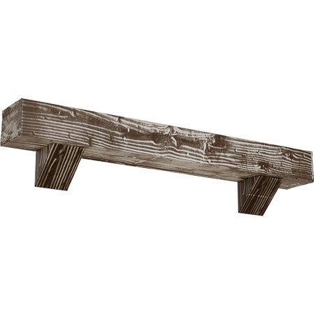 EKENA MILLWORK Sandblasted Faux Wood Fireplace ManteL w/Breckinridge Corbels, Vintage Mahogany, 6"H  x 8"D x 72"W MANUSD06X08X72BKVM